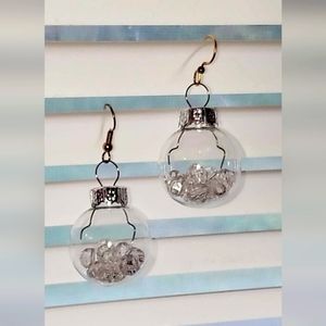 HANDMADE 1" Christmas Holiday Earrings  Clear Ball with Clear Beads New